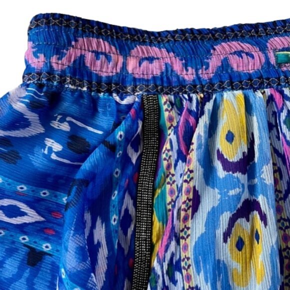 ZARA NWT Royal Blue/Multi Color Aztec Print Swing Asymmetric Mini Skirt Sz Small - Picture 11 of 13